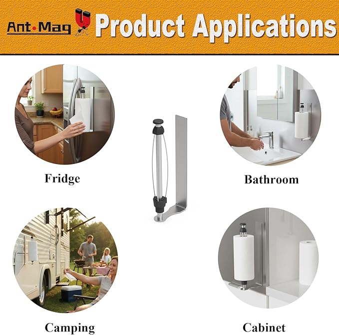 Ant Mag Magnetic Paper Towel Holder with One Hand Paper Tear and Adjustable Damping Effect Strong Magnet Ideal for Kitchen Refrigerator Cruise & Grill,Silver