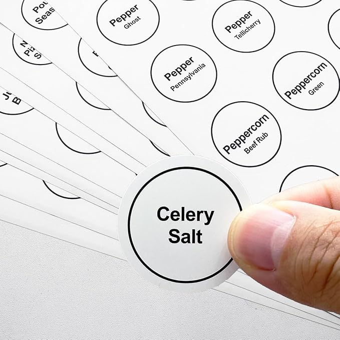 Spice Labels, 432Pcs Spice Labels Stickers 1.4in Waterproof Adhesive Round Preprinted Spice with Blank Label Black Tear Resistant Sticker for Kitchen Jars Caps Food Containers Organizers (White)