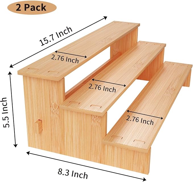 JinDoWin 3 Tiered Spice Rack Organizer for Cabinet,Spice Organization for Cabinet, Seasoning Organizer,Spice Shelf and Spice Organizer for Cabinet,Pantry Organizers and Storage (2 Pack, Medium)