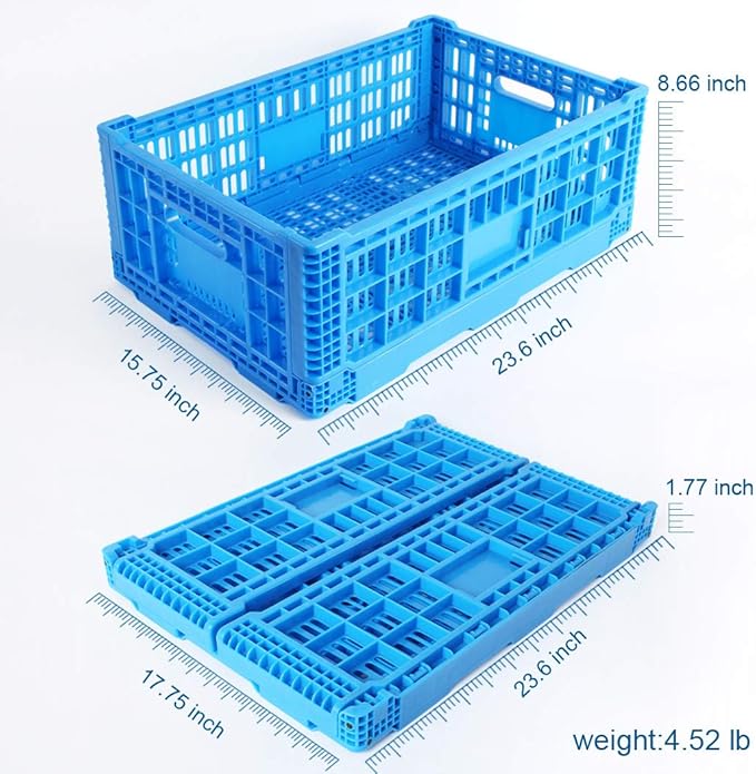 QTJH Collapsible Storage Bin Containe，52 Liter Transfer box,crate Transit storage of various items (23.6" L x 15.7" W x 8.6" H)