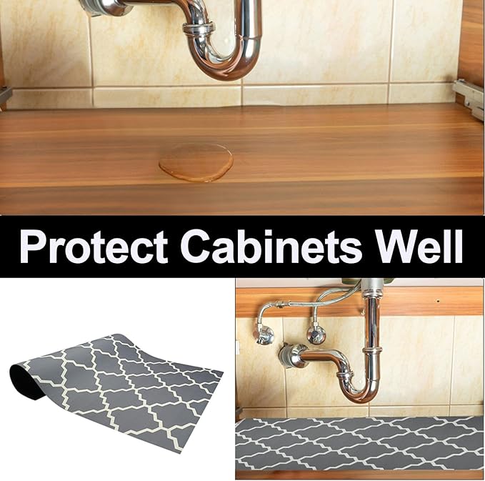 AiBOB Waterproof Under Sink Mat, Absorbent Quick Dry Sink Liners Protect Cabinets, Durable Shelf Liners, Slip Resistant and Non-Adhesive, 24X36, Grey