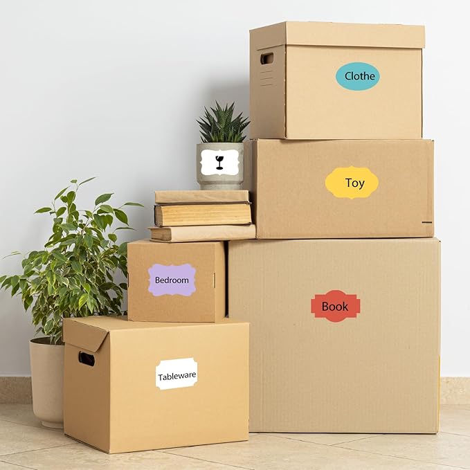 White Labels - 250 PCS 3" x 2" Fancy Shape Stickers for Storage Box or Food Jars