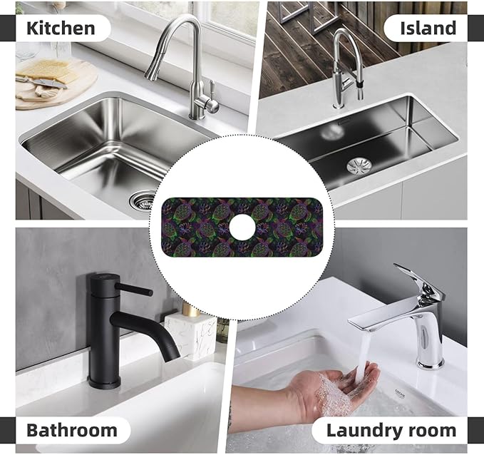 Sea Turtle Psychedelic Mandala Boho Colors 15" X 5.5" Kitchen Sink Splash Guard Faucet Faucet Guard Draining Mat Sink Splash Guard Faucet Kitchen Bathroom
