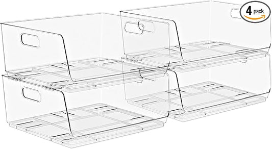 Sorbus Stackable Storage Bins Open Front - Clear Stackable Storage Bins - Pantry Bins for Storage and Organization - Acrylic Stackable Bins for Kitchen - Clear Pantry Organizer Bins (Large 4 Pack)