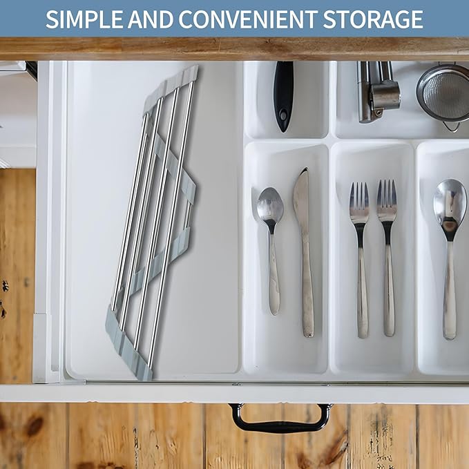 Triangle Roll-Up Dish Drying Rack, 304 Stainless Steel Folding Dish Rack Over Sink Mat Drainer Kitchen Sink Organizer Accessories