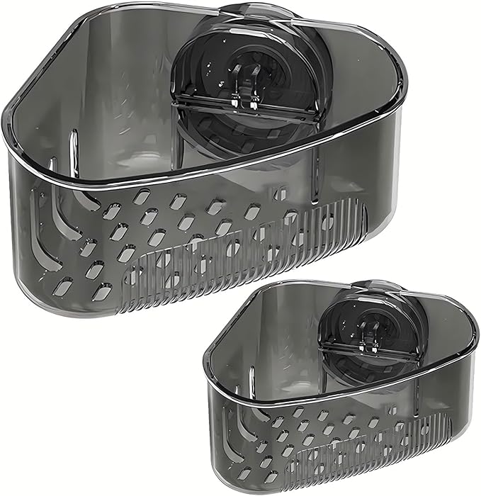 2PCS Sink Organizer Rack for Kitchen for Sponges, Scrubbers, Sink Corner Drain Box,with Adhesive Suction Cup Mount (Black)