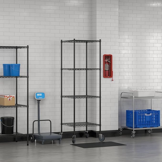 Commercial NSF Listed Black Epoxy Mobile Wire Shelving Kit 24" x 24" x 80", with 4 Shelves Perfect for Warehouse, Walk-in Refrigerator, Freezer, Grocery Store, Restaurant, Dishroom