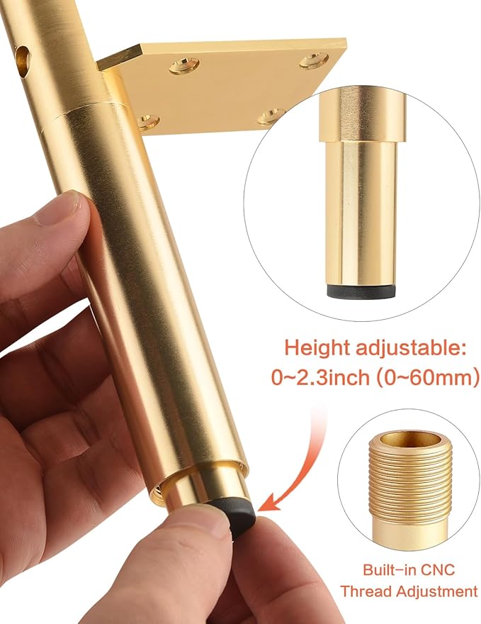 Metal Table Legs Set of 4 Adjustable Feet for Furniture Golden 4.9-7.2 Inch Nightstand Legs Brackets Bathroom Cabinet Feet Extenders Bed Support Feet