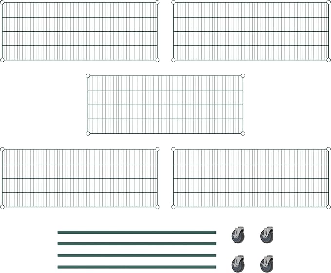 Commercial NSF Listed Green Epoxy Mobile Wire Shelving Kit 21" x 54" x 60", with 5 Shelves Perfect for Warehouse, Walk-in Refrigerator, Freezer, Grocery Store, Restaurant, Dishroom