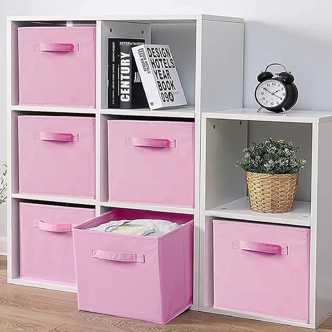 EBIGIC Pink Bins[6 Pack] 9.0"x7.5"x7.5" Small Size Fabirc Foldable Closet Toy Organizer Collapsible Cloth by BIGIC…