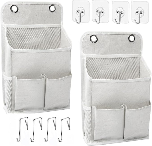 2-Pack Hanging Storage Organizer, Over The Door Hanging Bags/Wall Baskets Storage with Pockets for Home, RV, Office and More (2, White)