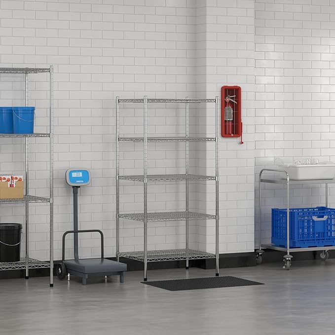 Commercial NSF Listed Chrome Stationary Wire Shelving Kit 24" x 30" x 64", with 5 Shelves Perfect for Warehouse, Walk-in Refrigerator, Freezer, Grocery Store, Restaurant, Dishroom