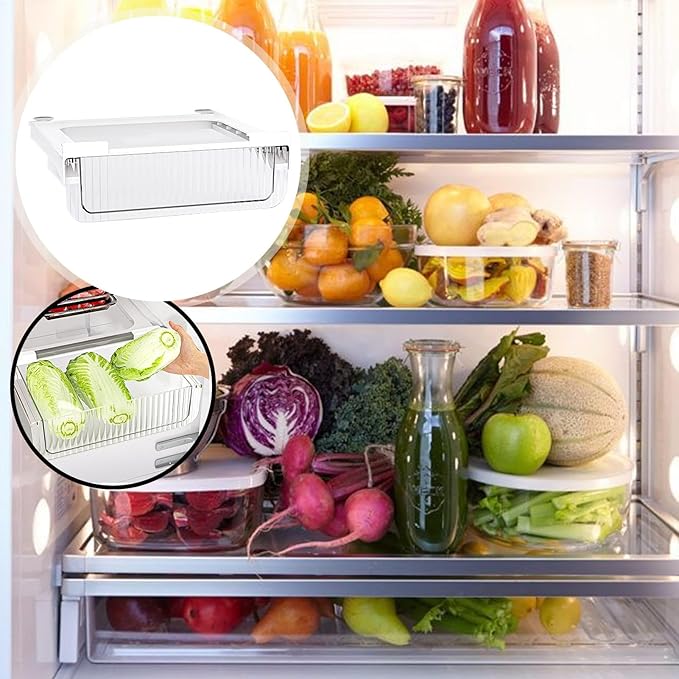Fridge Storage Drawer Organizer - Pull Out Fridge Organizer Boxes | Stackable Refrigerator Drawer Organizer Bins, Drawers Container Boxes for Fridge Pantry Shelf Refrigerator Organization