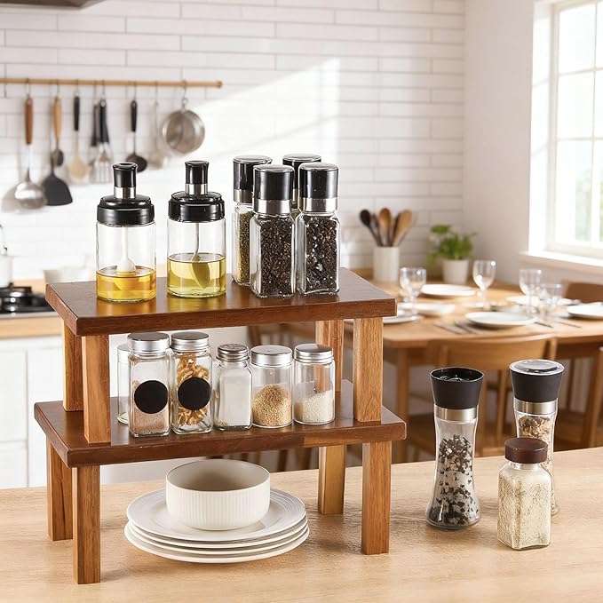 2 Pcs Extra Large 15 Inches Acacia Wooden Riser Wooden Countertop Organizer Display Shelf for Top of Desk Home Office Bathroom Coffee Table Display Stand