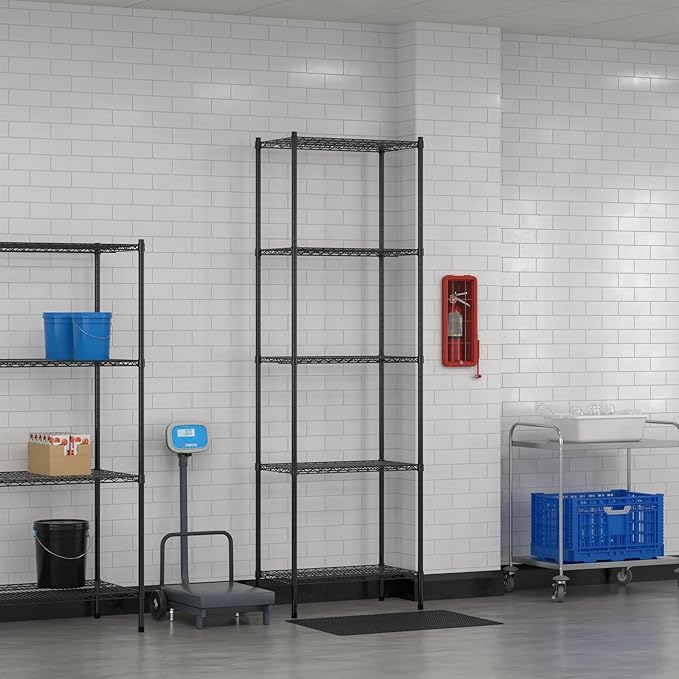 Commercial NSF Listed Black Epoxy Stationary Wire Shelving Kit 18" x 30" x 96", with 5 Shelves Perfect for Warehouse, Walk-in Refrigerator, Freezer, Grocery Store, Restaurant, Dishroom
