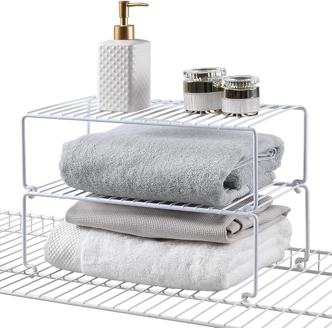 4-Pack Large (15.7x8.54inch) Multi-Level Organizer Rack, Kitchen Shelves for Spice Organization for Cabinet, Pantry Organizers and Storage, Wire Extra Shelf, Desk Organizer, Stackable, White