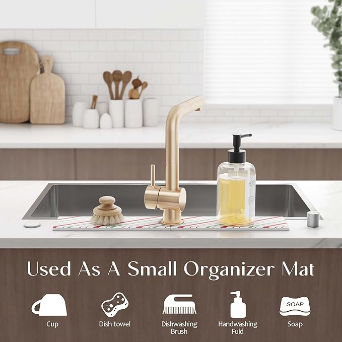 eormoe Stone Faucet Mat for Kitchen Sink, Diatomite Drying Stone Mat for Kitchen Counter, Prevent Moisture – Sink Splash Guard Home Decor (Red/Green, 23.6" x 3.9")