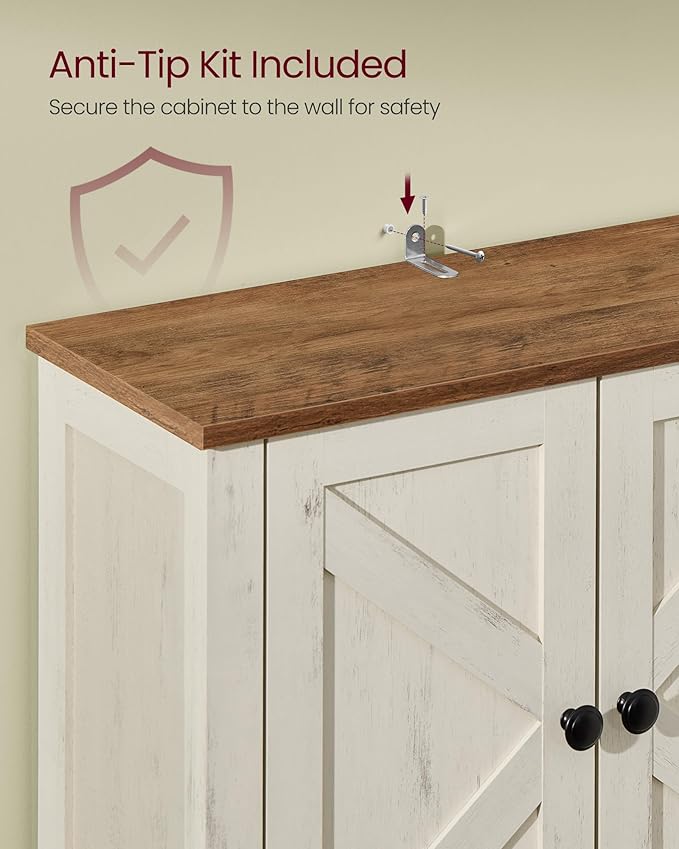 VASAGLE LIRY Collection - Over-The-Toilet Storage Cabinet, 60.8 cm Wide Farmhouse Bathroom Organizer, with Barn Doors, Adjustable Shelf, Space-Saving, Rustic White UBTS026W01