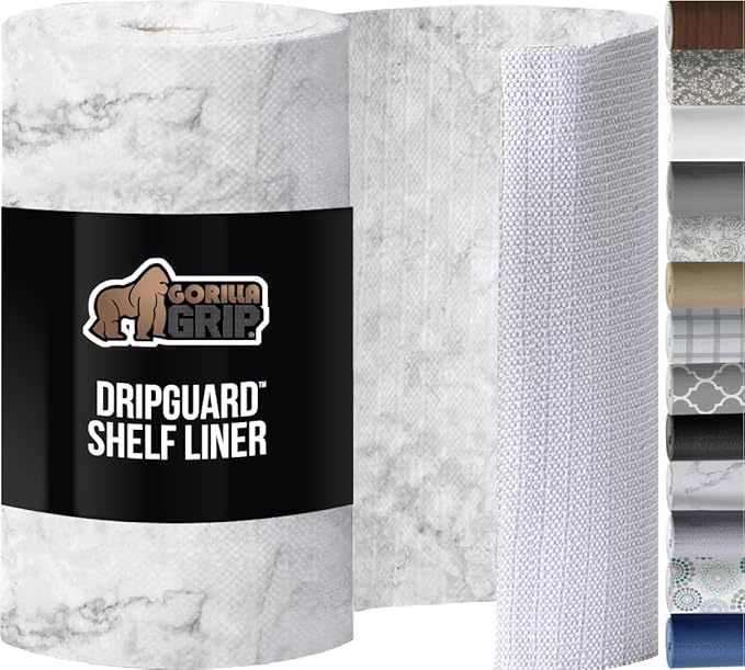 GORILLA GRIP Slip Resistant Drawer and Shelf Liner 2 Pack, Non Adhesive Water Resistant, Easy Clean and Trim, Smooth Surface Liners for Kitchen Cabinet, Shelves Drawers Pantry, 17.5 IN x 20 FT, Marble