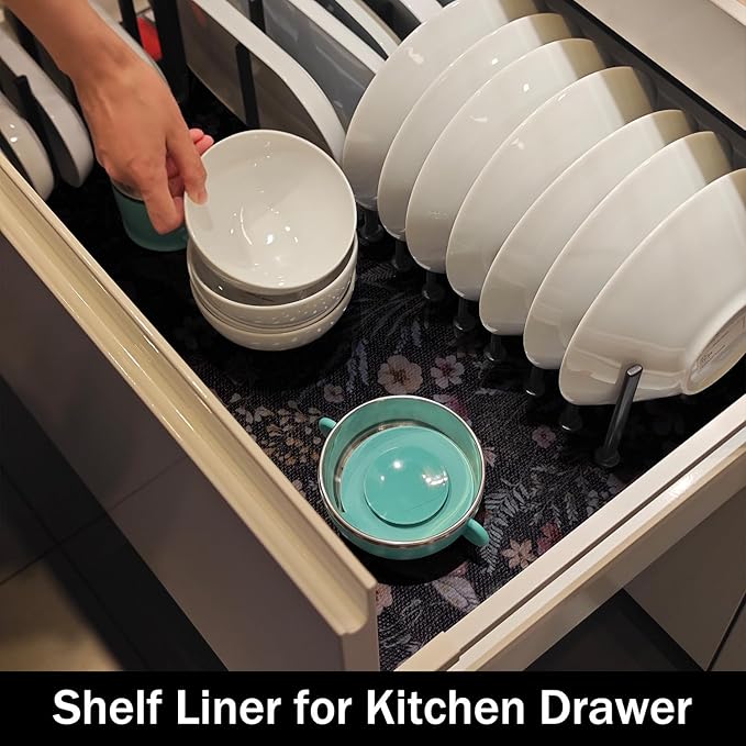 Amiitay Butterfly Shelf and Drawer Liner for Kitchen Cabinets, 16IN x 20FT Non-Adhesive and Strong Non-Slip Floral Shelf Cabinet Drawer Liners for Kitchen, Waterproof Cupboard Liners,Easy to Clean