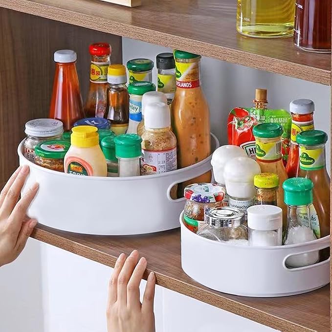 INVODA Small Lazy Turntable Organizer - 360° Rotating BPA-Free Plastic Storage Tray for Kitchen Pantry, Fridge, Bathroom Cabinet, Under Sink, Spice Rack (8.66x2.75 Inches)