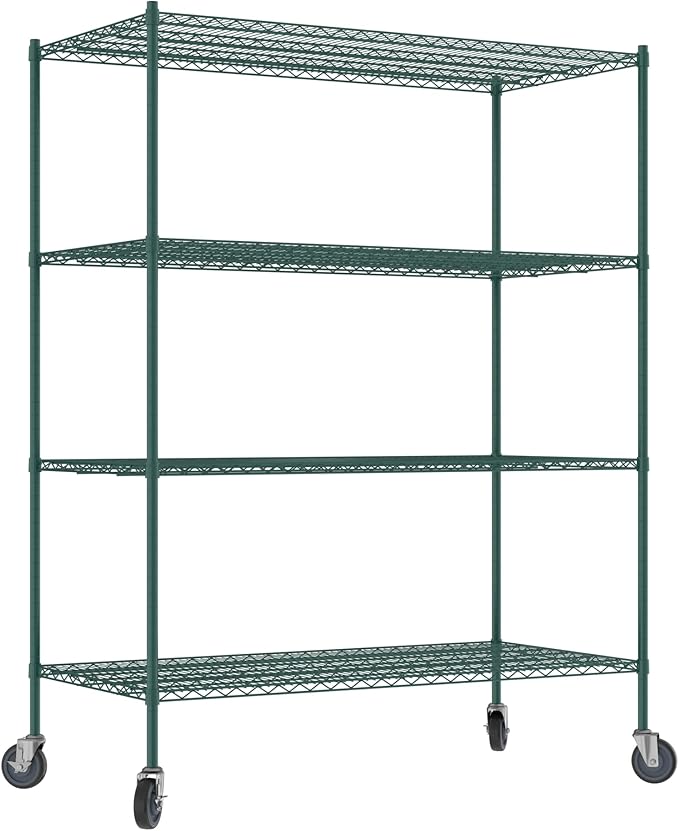 Commercial NSF Listed Green Epoxy Mobile Wire Shelving Kit 30" x 60" x 80", with 4 Shelves Perfect for Warehouse, Walk-in Refrigerator, Freezer, Grocery Store, Restaurant, Dishroom