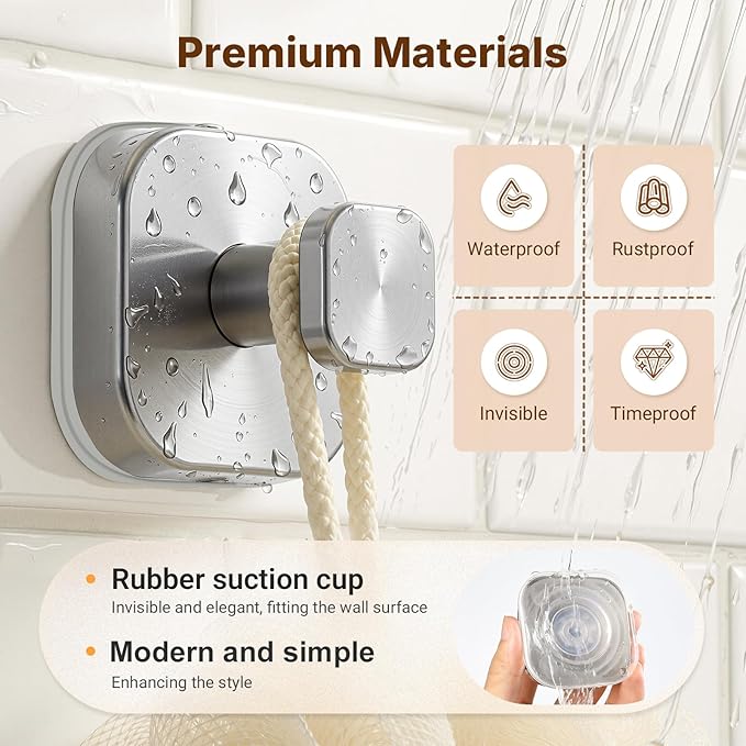 Zrpot 3 PCS Bathroom Hooks for Towels, Suction Cup Hooks for Shower, Door Hooks for Hanging Robe Loofah Removable Wall Hooks for Kitchen Glass Window Silver