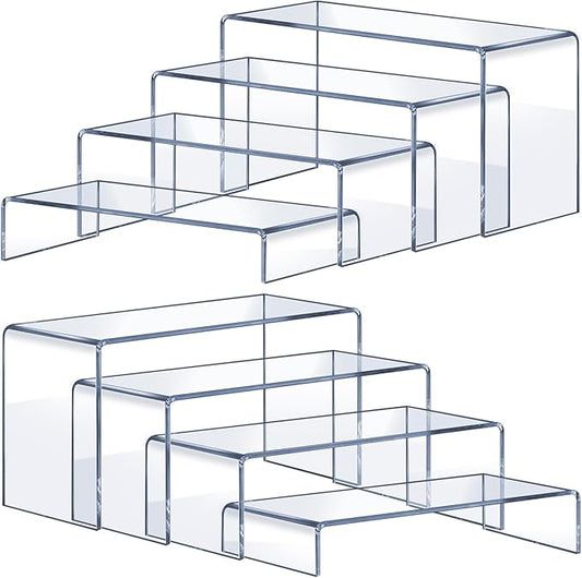 Acrylic Risers 8 Pcs – Clear Rectangular Display for Perfume Organizer, Figures, Jewelry, Dessert Table & Cupcake, 4 Sizes (7", 8", 9")