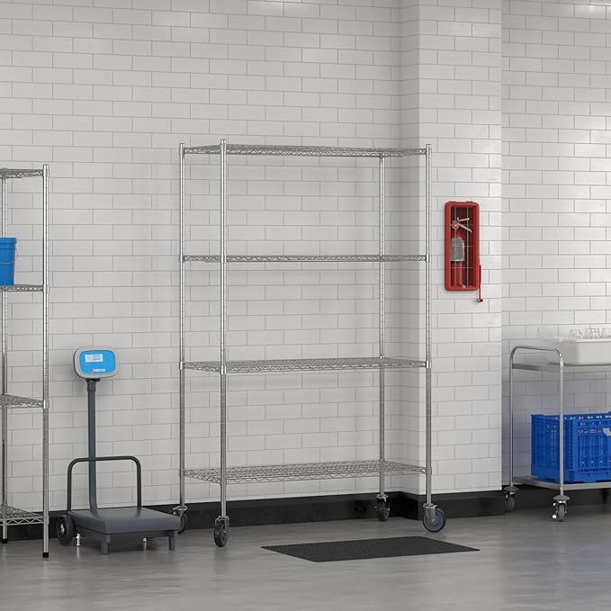 Commercial NSF Listed Chrome Mobile Wire Shelving Kit 21" x 48" x 80", with 4 Shelves Perfect for Warehouse, Walk-in Refrigerator, Freezer, Grocery Store, Restaurant, Dishroom