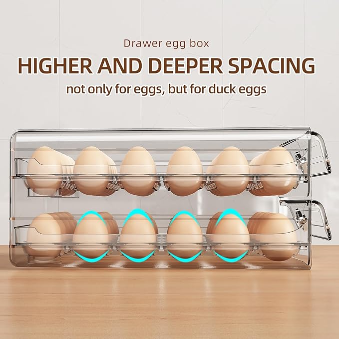 40 Egg Holder for Fridge, Egg Container for Refrigerator, Stackable Egg Storage Container, Egg Fresh Storage Box for Fridge, 2Layers Egg Tray, Clear Egg Organizer, BPA Free