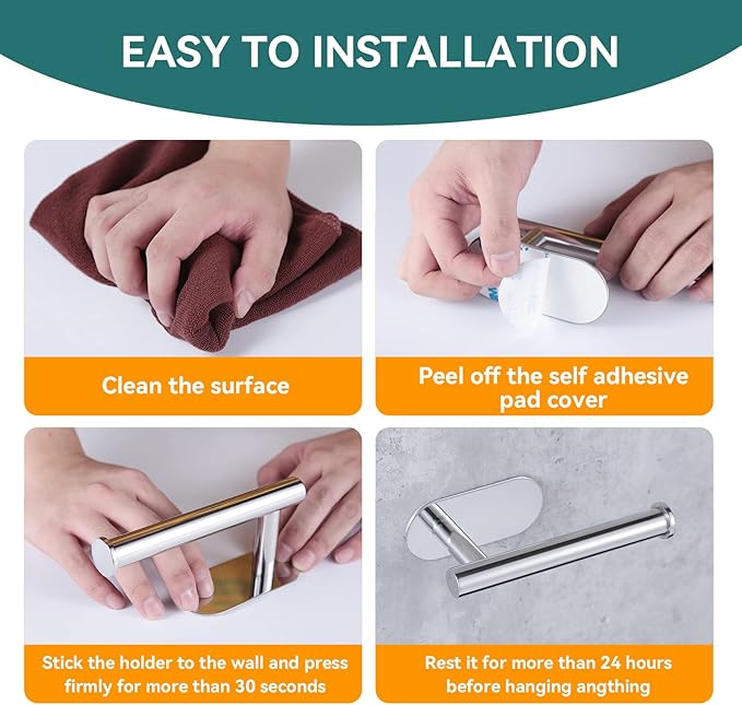 YUET Toilet Roll Holder Self Adhesive Holders Tissue 3M Stand Hanger Bathroom, Kitchen, Washroom Premium Thicken SUS-304 Stainless Steel, No Drilling Strong Adhesiveness Rustproof (Polished Chrome)