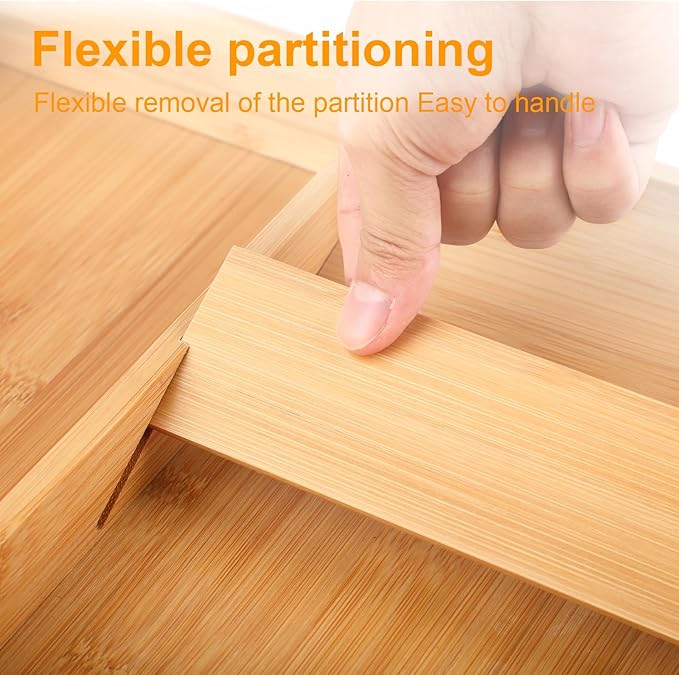 Silverware Drawer Organizer with Expandable Tray for Kitchen Drawer, Adjustable Compact Plastic Kitchen Utensil Storage for Spoons Forks Knives Easy to Access & Clean (bamboo, standard)