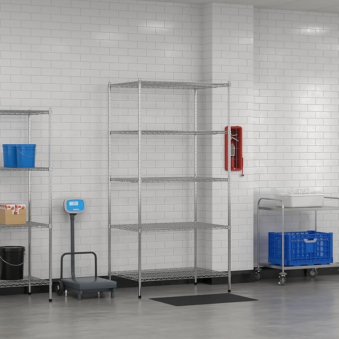 Commercial NSF Listed Chrome Stationary Wire Shelving Kit 30" x 42" x 86", with 5 Shelves Perfect for Warehouse, Walk-in Refrigerator, Freezer, Grocery Store, Restaurant, Dishroom