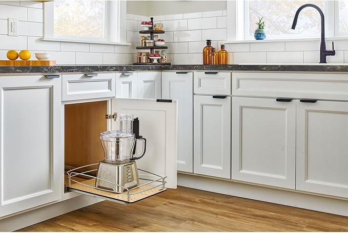 Rev-A-Shelf Pull Out Kitchen Cabinet Storage Organizer with Solid Bottom and Undermount Soft-Close Full Extension Slides, 54BK-21SC-1