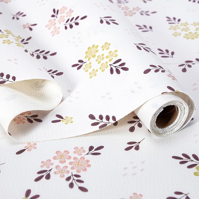 RAY STAR Shelf Liner, 18 Inch x 24 Feet Non Adhesive Blush Petals Floral Kitchen Cabinet Liner for Pantry Drawer Vanity, Strong Grip Non Slip Waterproof, Shelf Liners for Cupboard