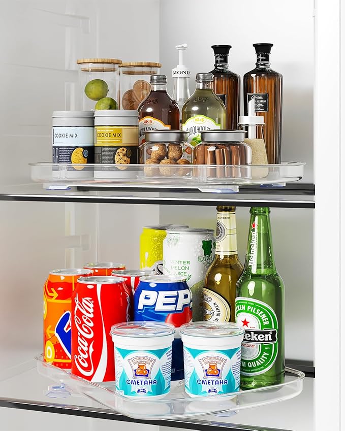 HIYOHIYO Clear Lazy Susan Organizer for Refrigerator Rectangular Fridge Turntable Organizers and Storage Pull Out & 360°Rotating for Cabinet, Pantry, Kitchen, Table, Bathroom (1-Pack 13.7"x10.2")