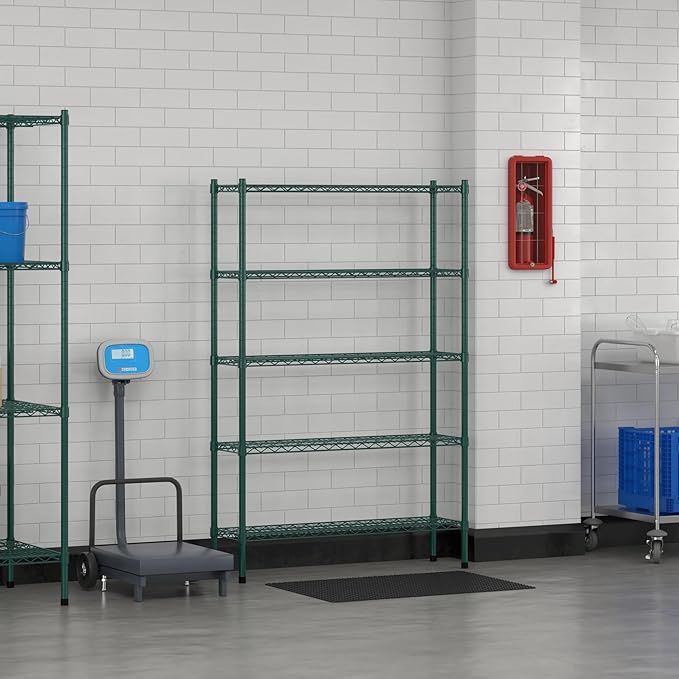 Commercial NSF Listed Green Epoxy Stationary Wire Shelving Kit 12" x 42" x 64", with 5 Shelves Perfect for Warehouse, Walk-in Refrigerator, Freezer, Grocery Store, Restaurant, Dishroom