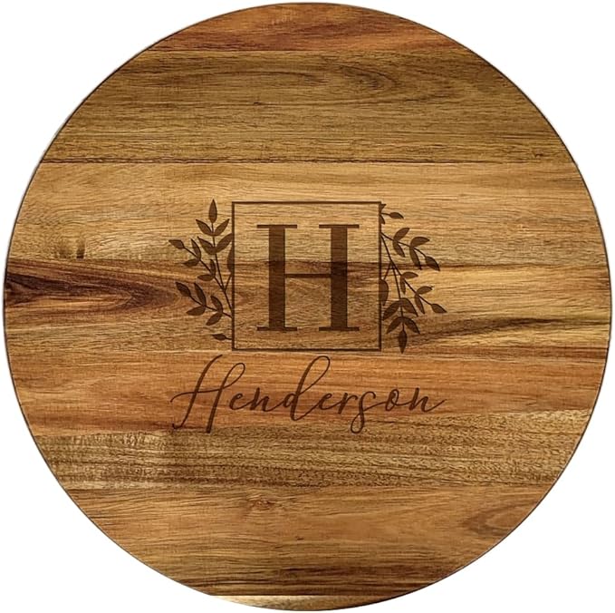 Engraved Name and Initial Personalized Lazy Susan, 16" Rotating Tray Brown