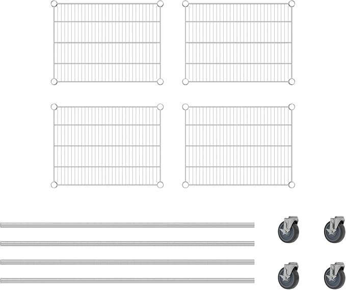 Commercial NSF Listed Chrome Mobile Wire Shelving Kit 18" x 24" x 60", with 4 Shelves Perfect for Warehouse, Walk-in Refrigerator, Freezer, Grocery Store, Restaurant, Dishroom