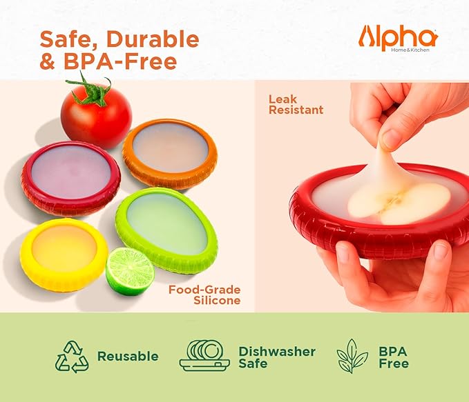 Avocado Saver Storage Containers - 4-Pack BPA-Free Silicone Lids - Reusable Fresh Pods for Avocado, Onion, Tomato & Halved Produce