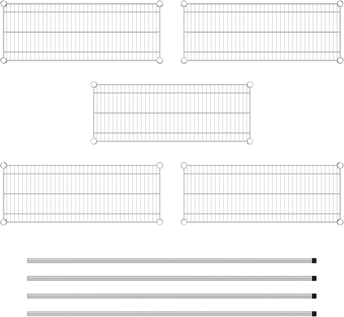 Commercial NSF Listed Chrome Stationary Wire Shelving Kit 14" x 36" x 64", with 5 Shelves Perfect for Warehouse, Walk-in Refrigerator, Freezer, Grocery Store, Restaurant, Dishroom