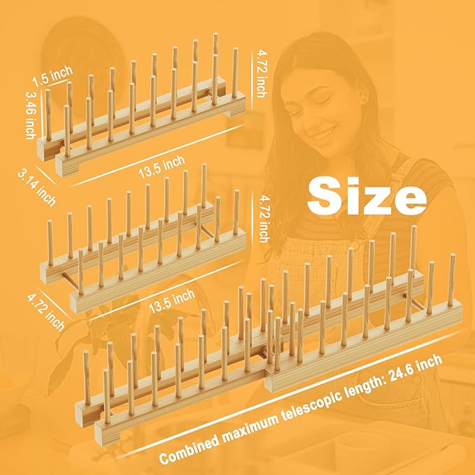 Bamboo Dish Rack - Expandable Plate Rack & Dish Drying Rack for Kitchen Cabinet Storage, Adjustable Multi-Functional Design Organizer for Plates, Cups, Pots, Cutting Boards (Natural Bamboo) 2 PACK