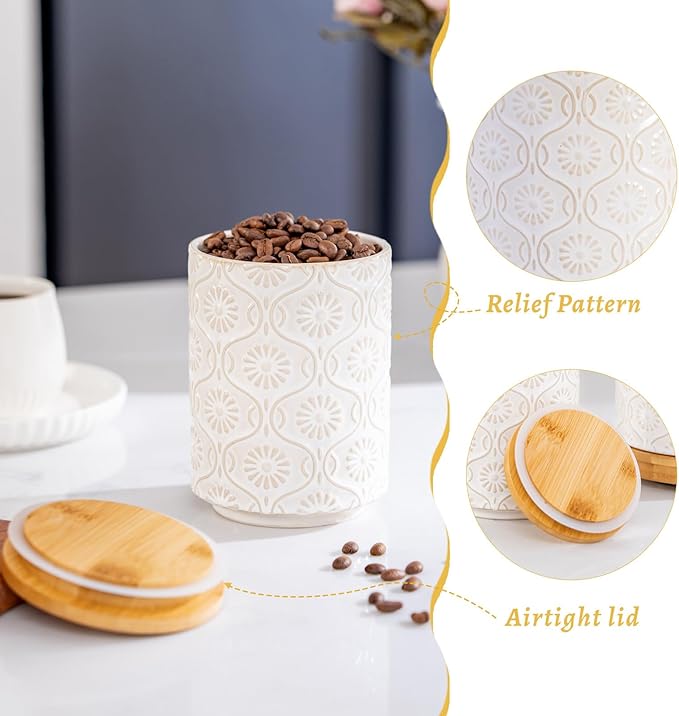 TEATALK Utensil Holder Set of 2, 7.7"+5.7" Ceramic Kitchen Utensil Holder for Countertop, Farmhouse Vintage Utensil Crock, 360° Rotating Large Utensil Organizer, White