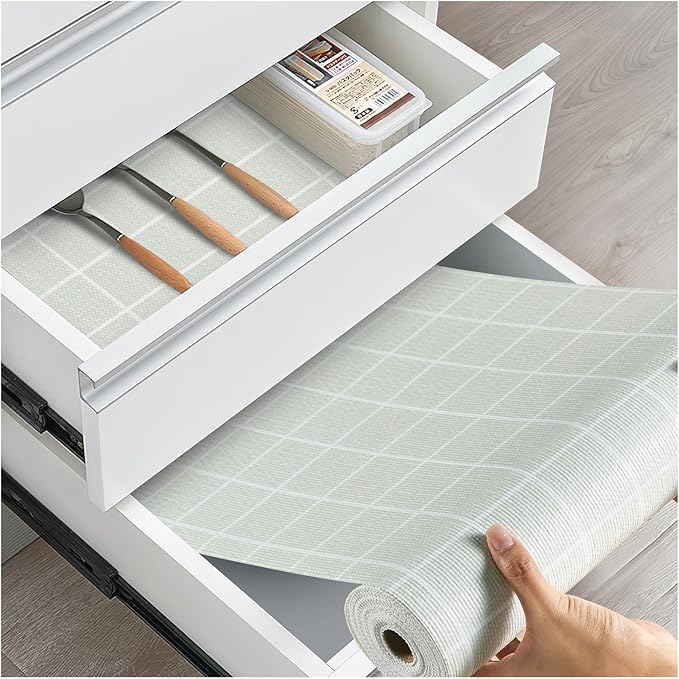 ALIUNI Drawer and Shelf Liner, Non-Slip Kitchen Cabinet Liners Non-Adhesive Thick Strong Grip Waterproof Washable Mats Protect Dresser Shelves Cupboard Bathroom Cabinets, Light Green, 18 in X 20 FT