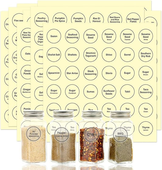 Spice Labels, 432Pcs Spice Labels Stickers 1.4in Waterproof Adhesive Round Preprinted Spice with Blank Label Black Tear Resistant Sticker for Kitchen Jars Caps Food Containers Organizers (T Black)