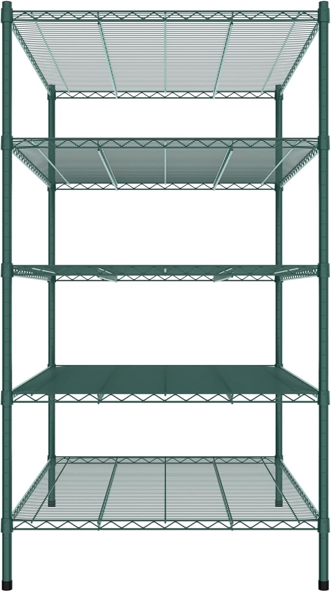 Commercial NSF Listed Green Epoxy Stationary Wire Shelving Kit 36" x 48" x 64", with 5 Shelves Perfect for Warehouse, Walk-in Refrigerator, Freezer, Grocery Store, Restaurant, Dishroom