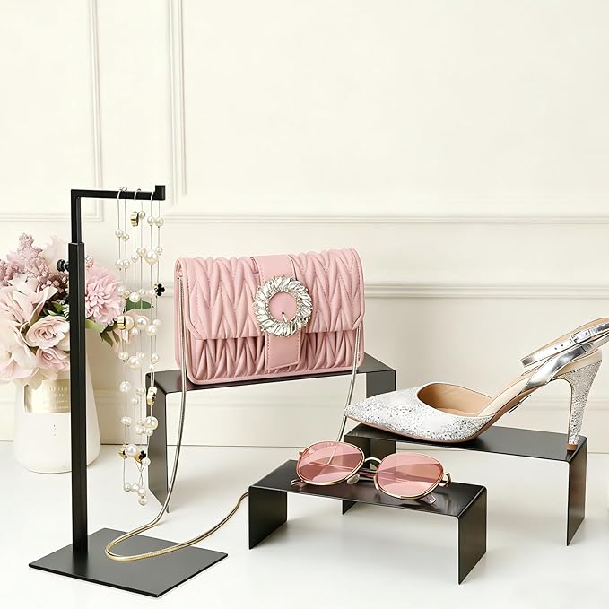 Purse Display Stand Handbag Display Stand Black Stainless Steel Display Risers Showcase Stand Product Stand Set (RCS 50% Recycled Post-consumer Metal)