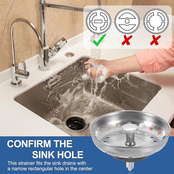 uxcell 3 Pcs Kitchen Sink Drain Strainer Matte Silver, Stainless Steel Kitchen Sink Strainer and Stopper, Anti-Clogging Basket with Handle, for Most Kitchen Sink Strainer Replacement