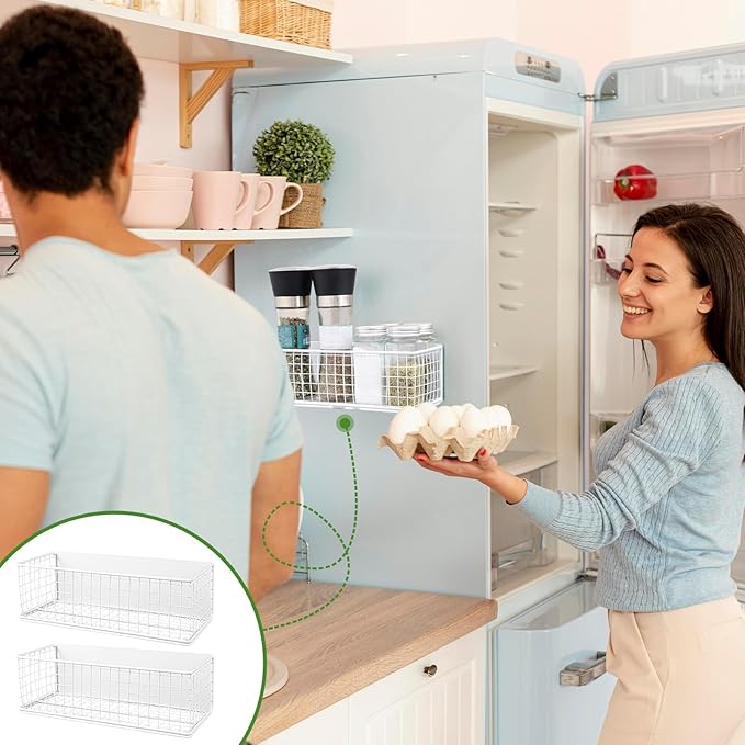 ONESIXEC 2 Pack Magnetic Basket Organizer Magnetic Baskets for Refrigerator Magnetic Storage Bin Baskets Magnetic Shelf Baskets for Home Kitchen Fridge Pantry Office Holds