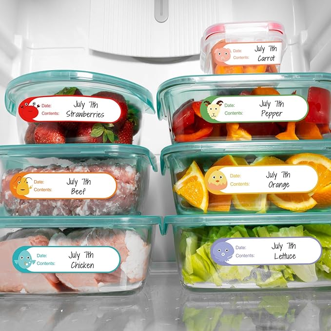 Printholic 512pcs 1" x 4" Baby Milk Bottle Labels to Write On, No Residue Food Storage Labels for Kitchen, Mason Jar Labels, Freezer Labels Removable, Food Labels Cartoon Waterproof